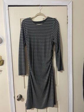 Ann Taylor, charcoal, gray striped dress